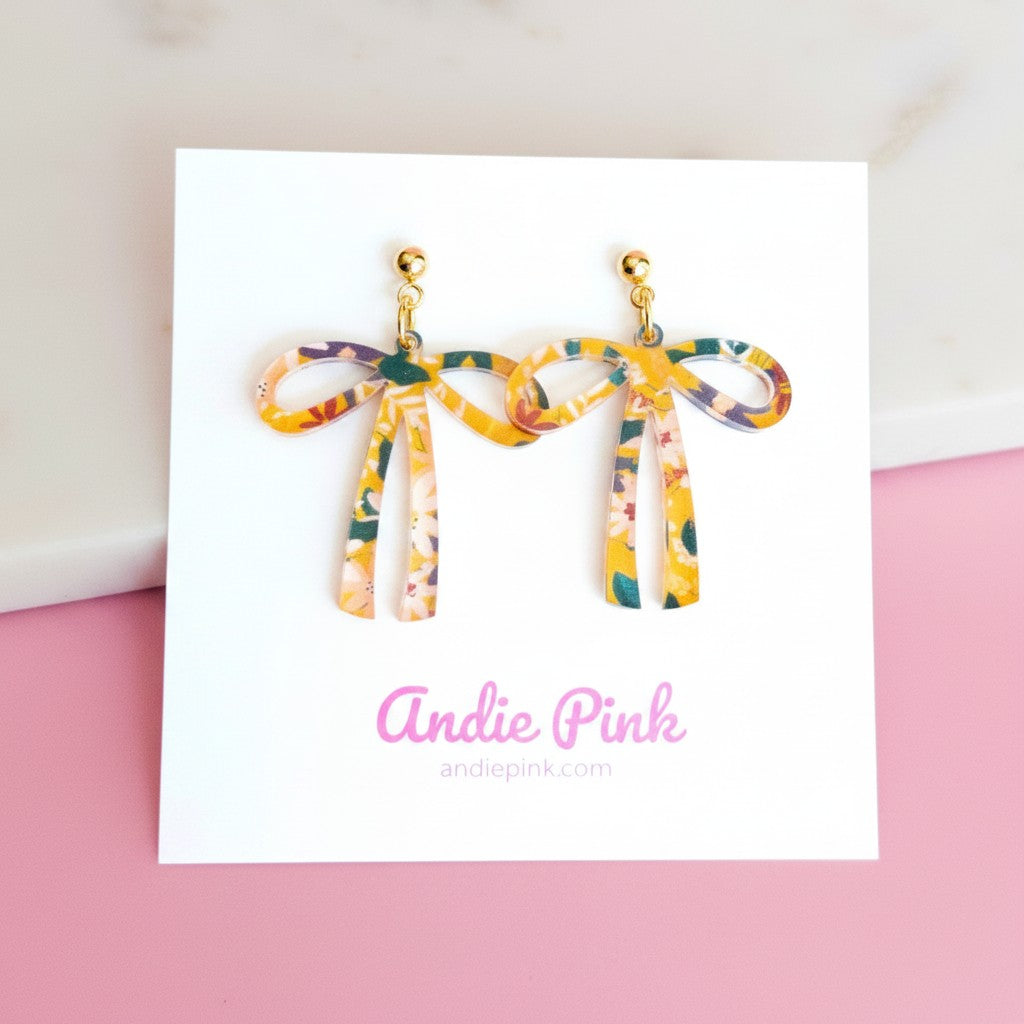 Yellow Floral Bow Earrings