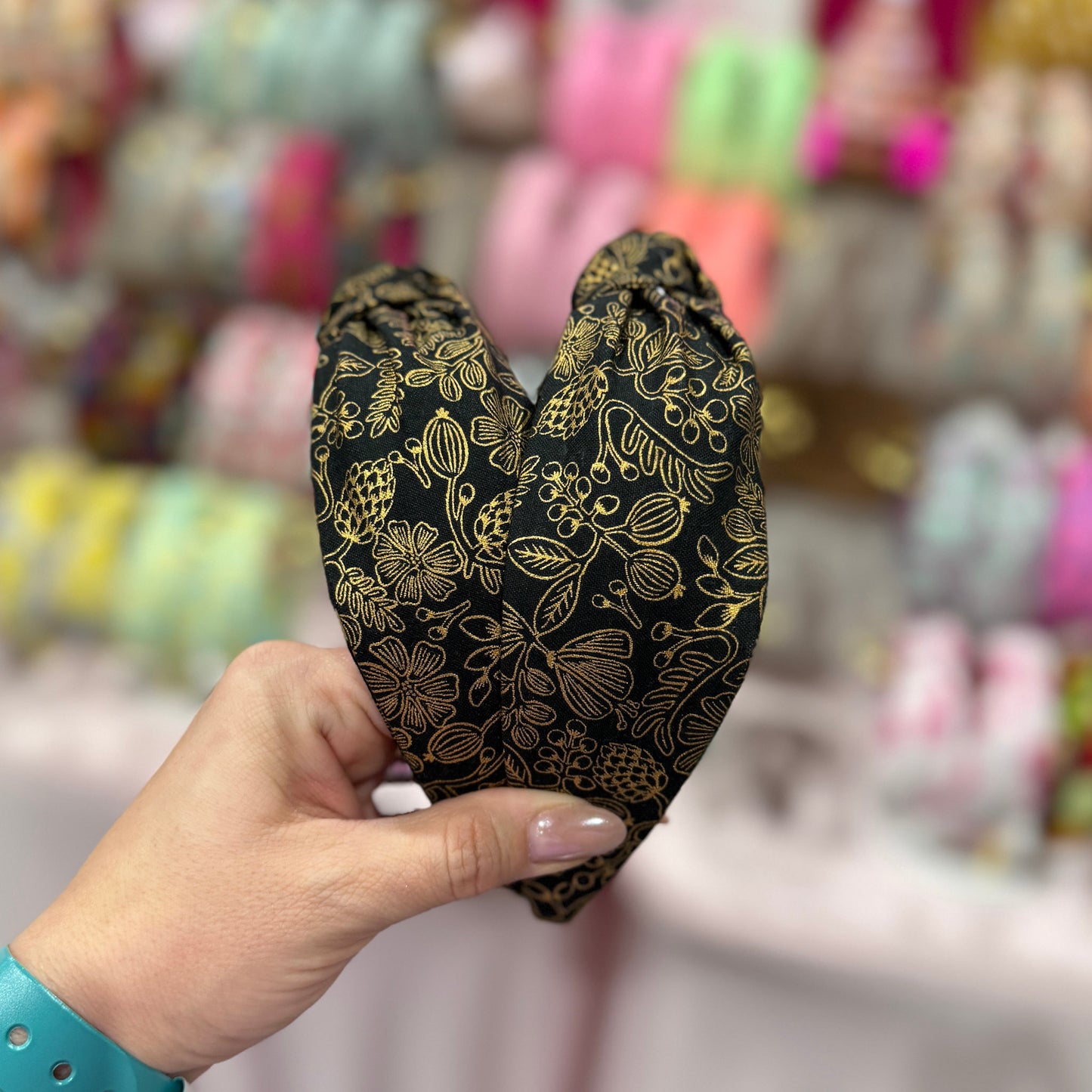 Black & Gold Floral Headband made with Rifle Paper Co. fabric