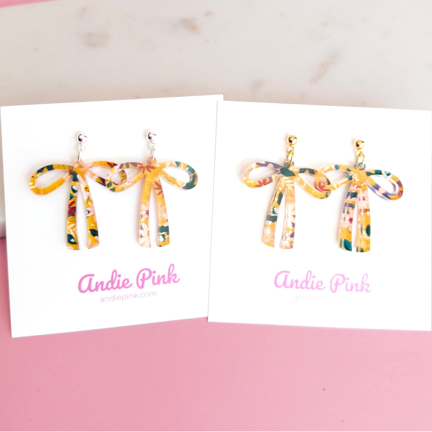 Yellow Floral Bow Earrings