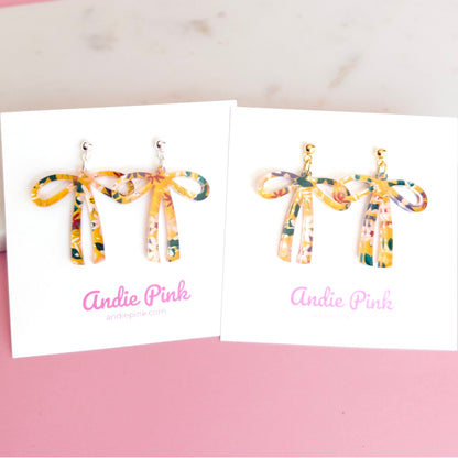 Yellow Floral Bow Earrings