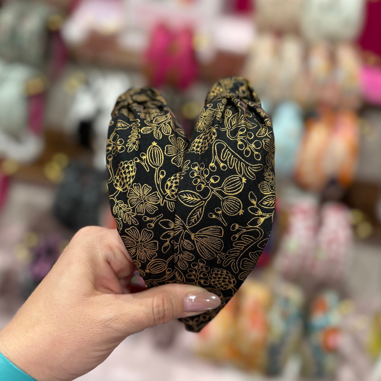 Black & Gold Floral Headband made with Rifle Paper Co. fabric