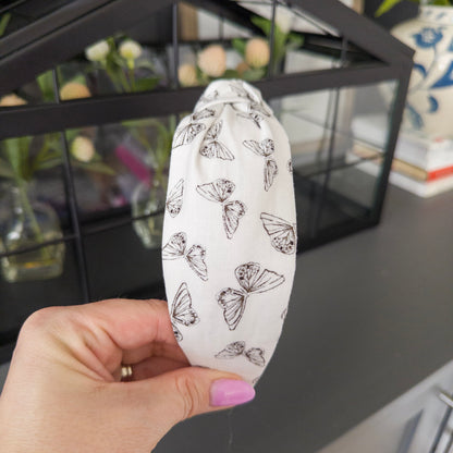 White Headband with Delicate Black Butterflies
