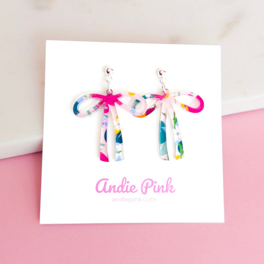 Pink Floral Bow Earrings