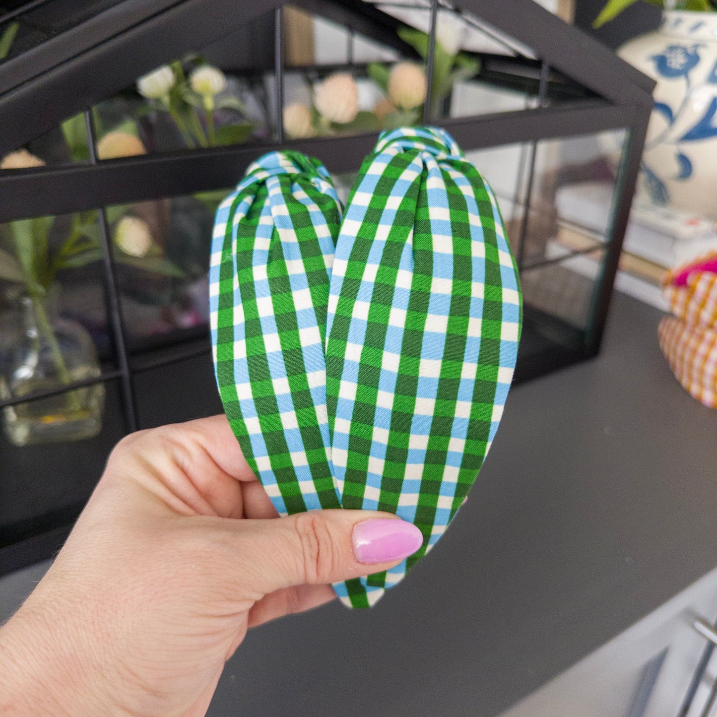 Green & Blue Buffalo Check Headband