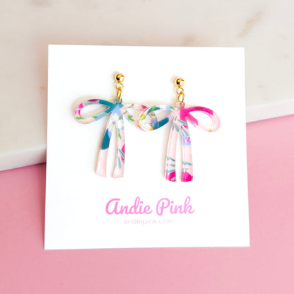 Pink Floral Bow Earrings