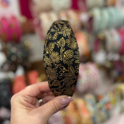 Black & Gold Floral Headband made with Rifle Paper Co. fabric