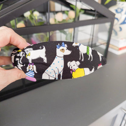 Black Headband with Colorful Dogs