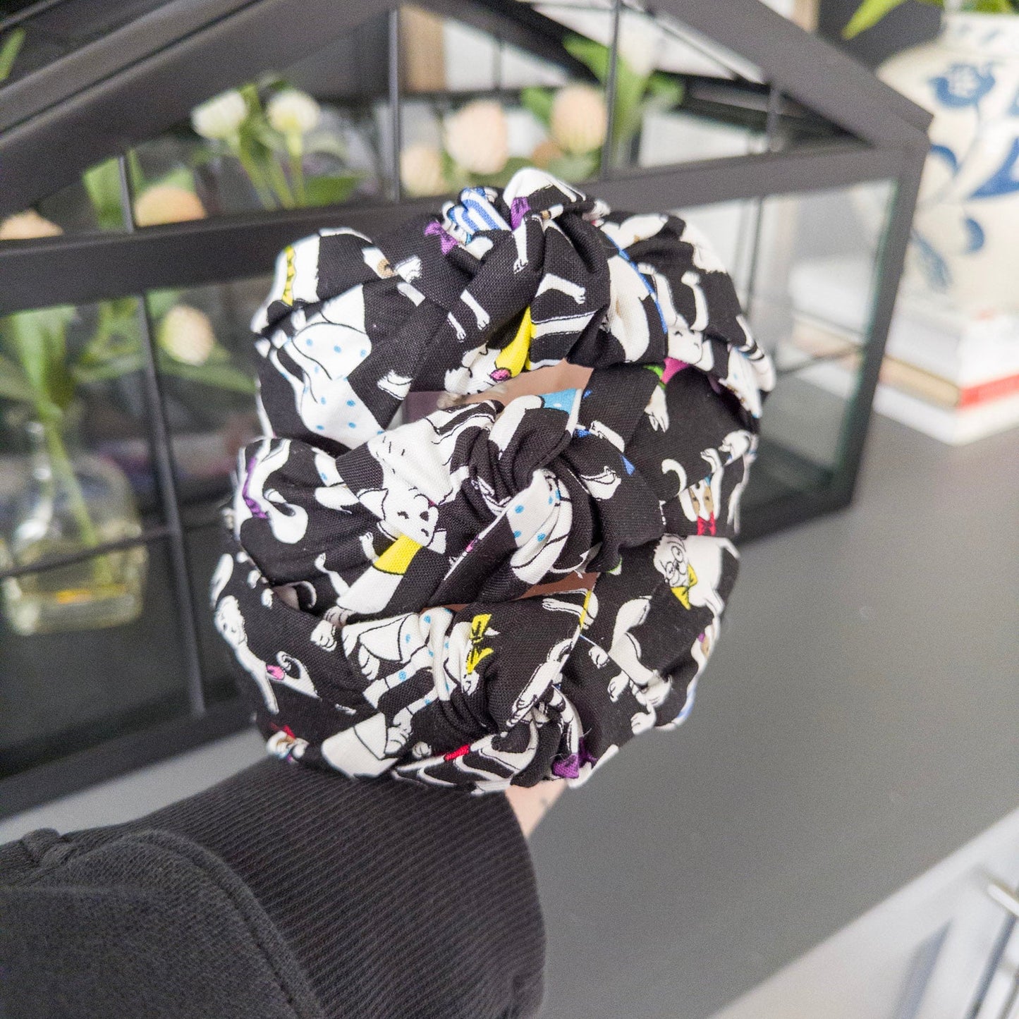 Black Headband with Colorful Dogs