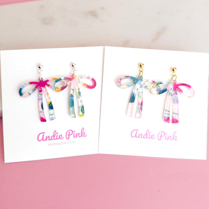 Pink Floral Bow Earrings