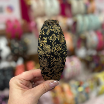 Black & Gold Floral Headband made with Rifle Paper Co. fabric