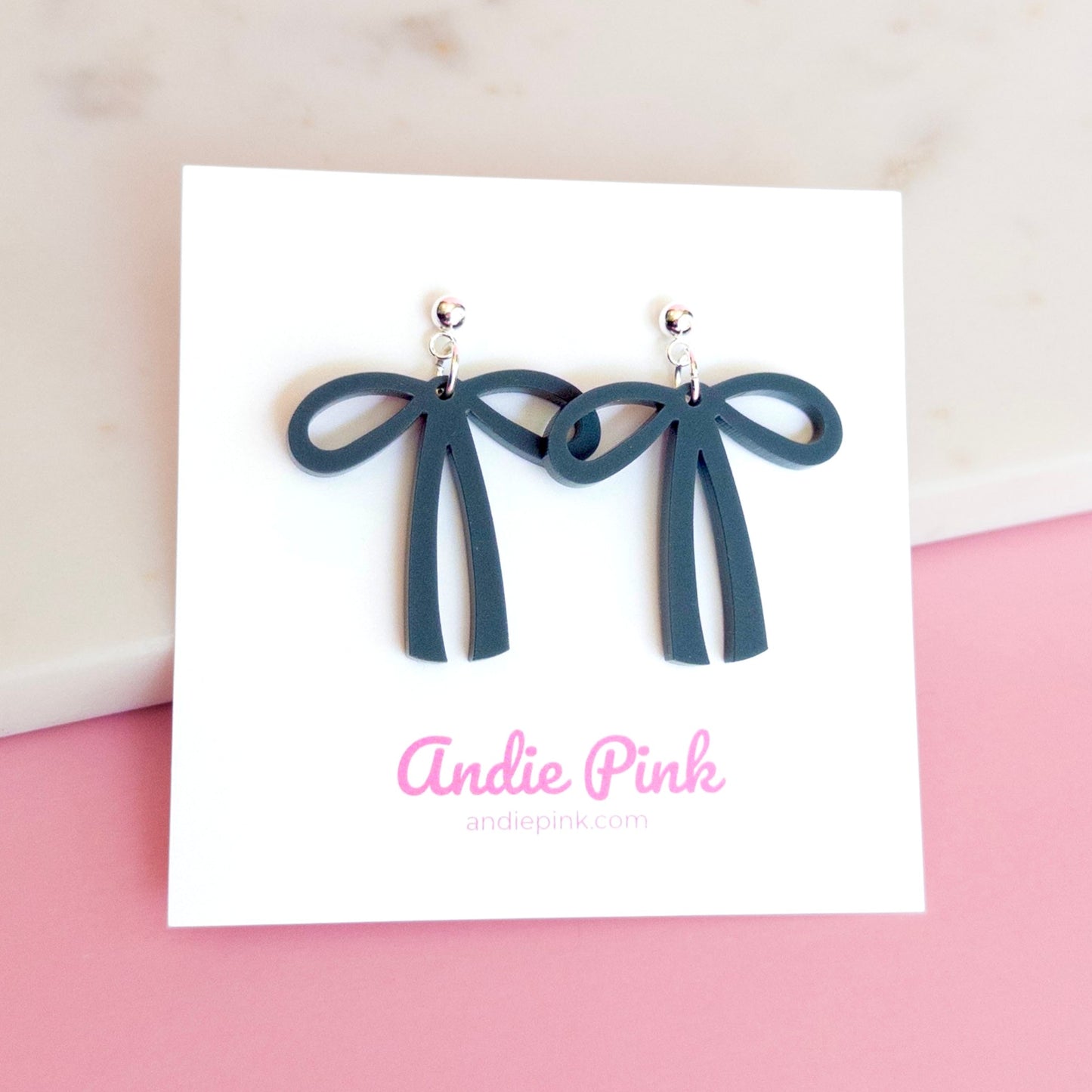 Dark Grey Bow Earrings