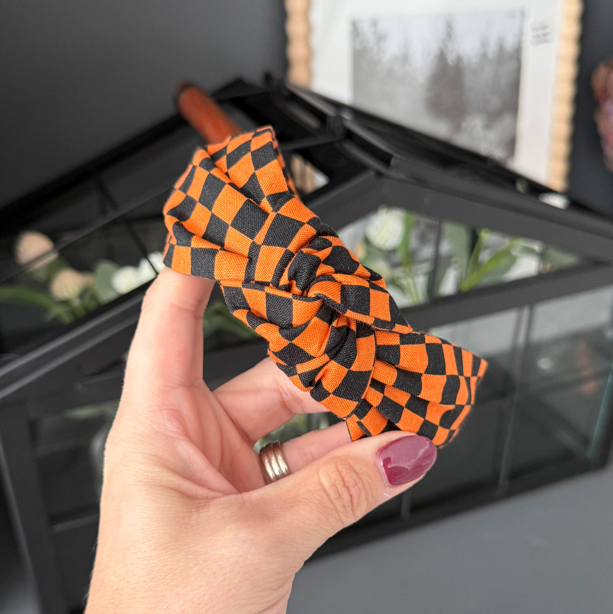 Halloween Orange & Black Checkered Headband