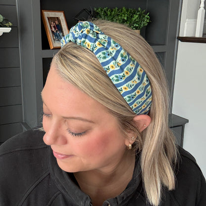 Blue Stripe & Yellow Floral Headband