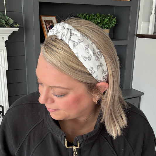 White Headband with Delicate Black Butterflies