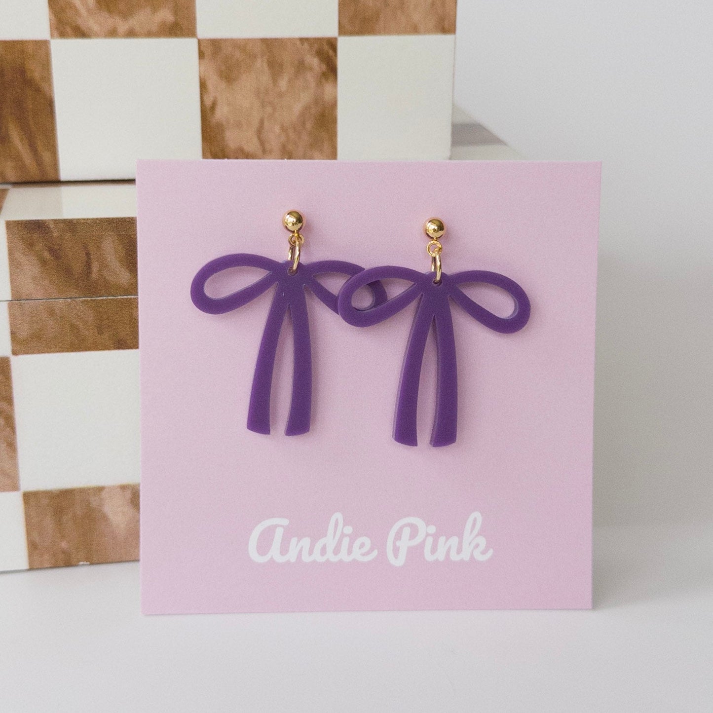 Purple and Gold Bow Earrings