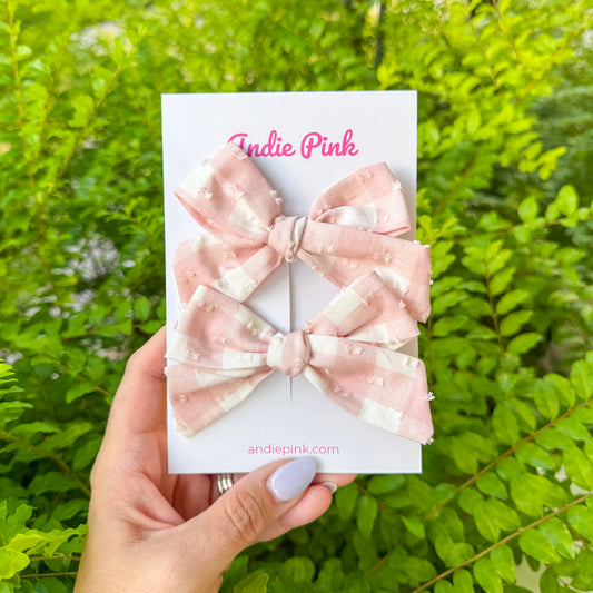 3.5" Pink & White Piggy Bow Set