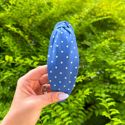 Blue Polka Dot Topknot Headband