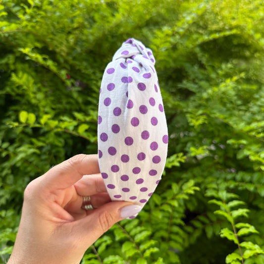 White and Purple Polka Dot Headband