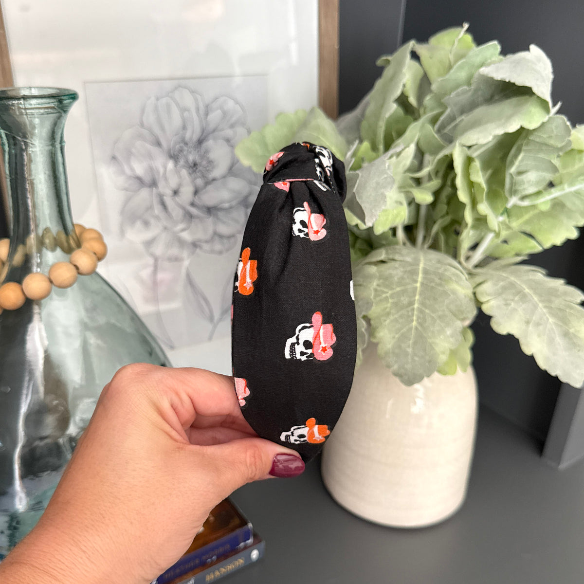 Black Halloween Headband with Skeletons