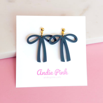 Dark Grey Bow Earrings
