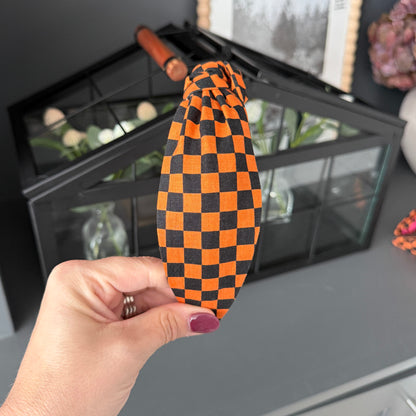 Halloween Orange & Black Checkered Headband