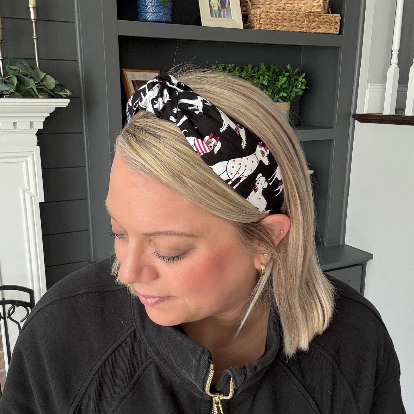 Black Headband with Colorful Dogs