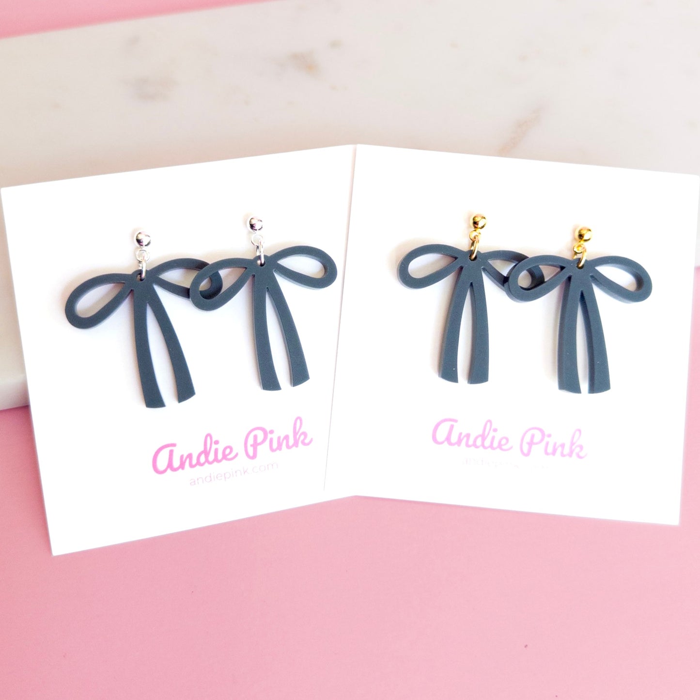 Dark Grey Bow Earrings