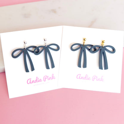 Dark Grey Bow Earrings