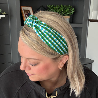 Green & Blue Buffalo Check Headband