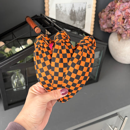 Halloween Orange & Black Checkered Headband