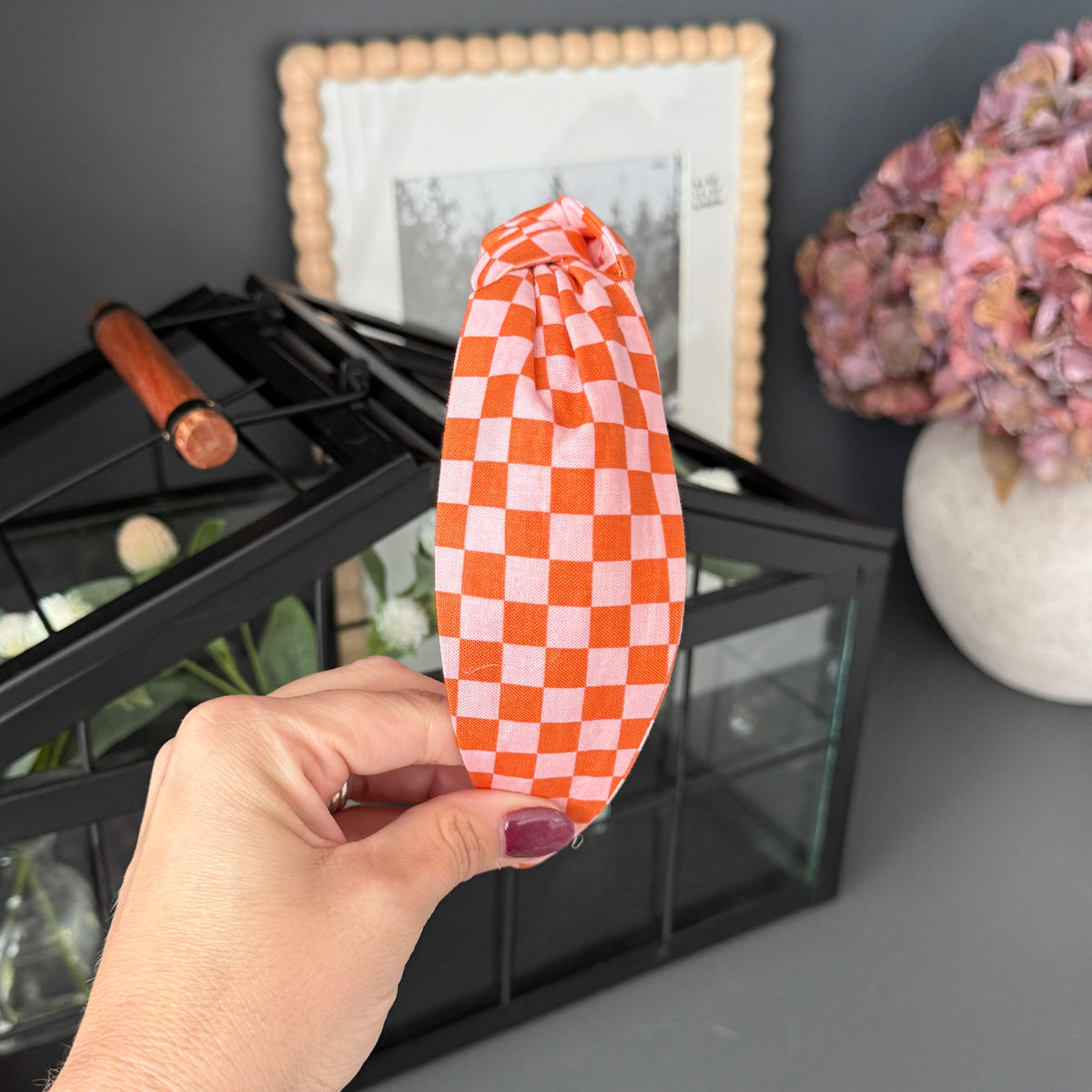 Halloween Pink & Orange Checkered Headband