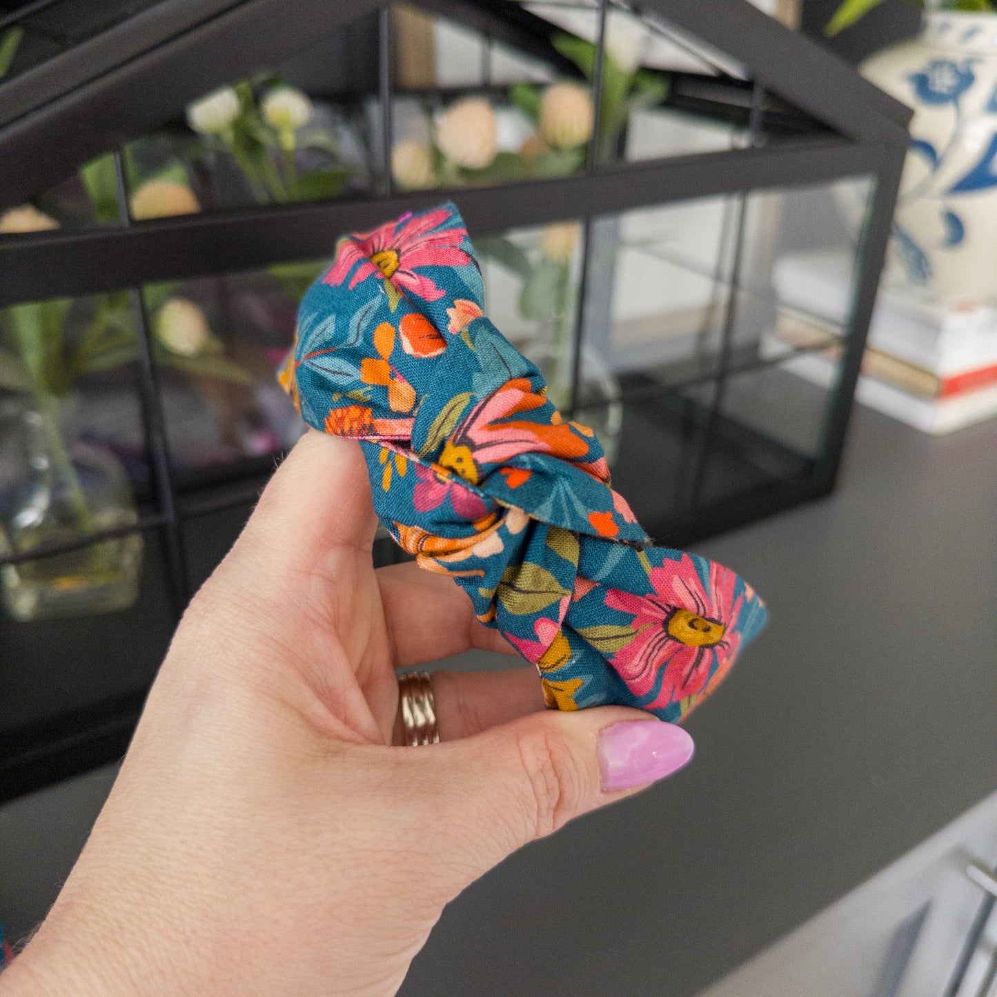 Navy & Orange Floral Headband