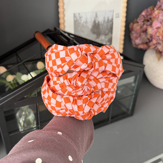 Halloween Pink & Orange Checkered Headband