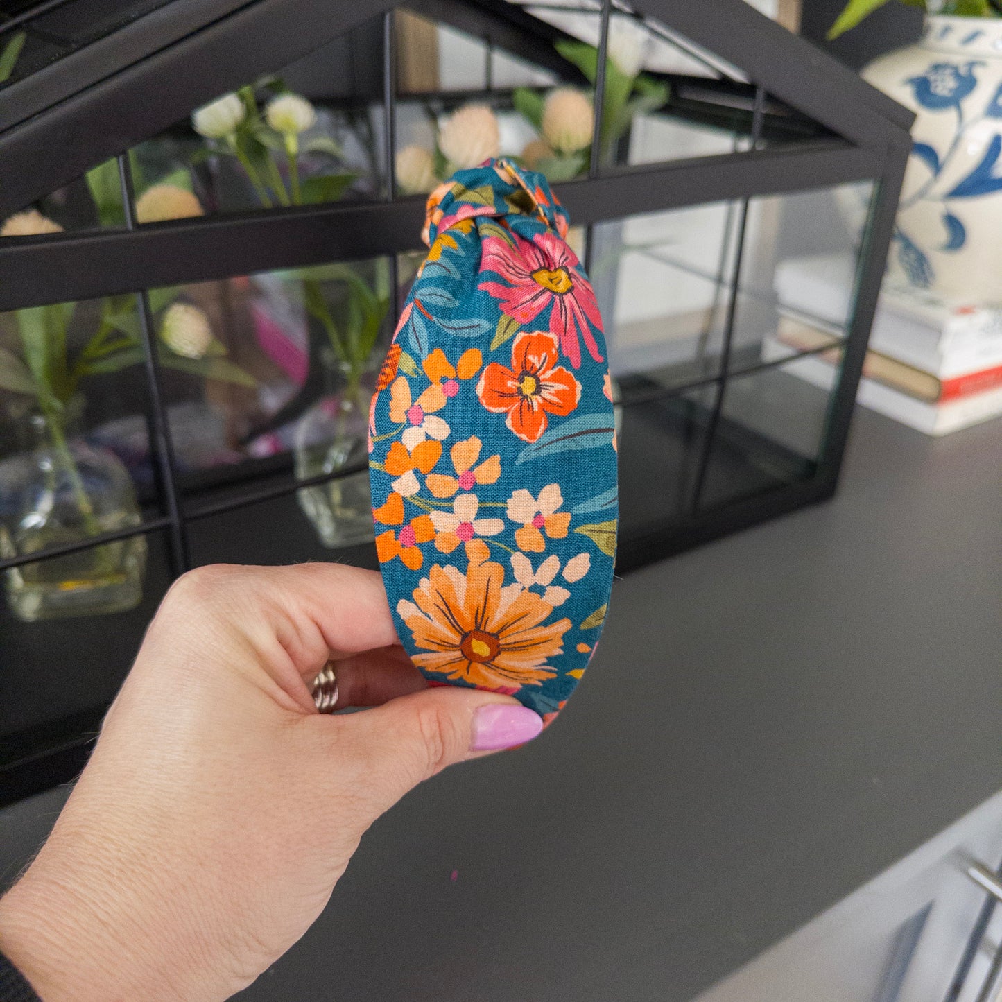 Navy & Orange Floral Headband