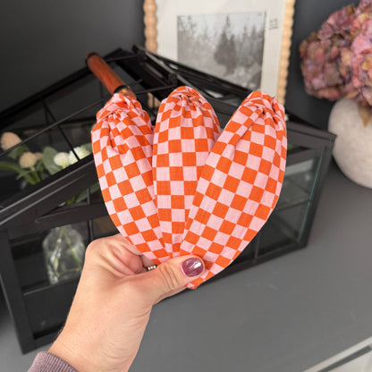 Halloween Pink & Orange Checkered Headband