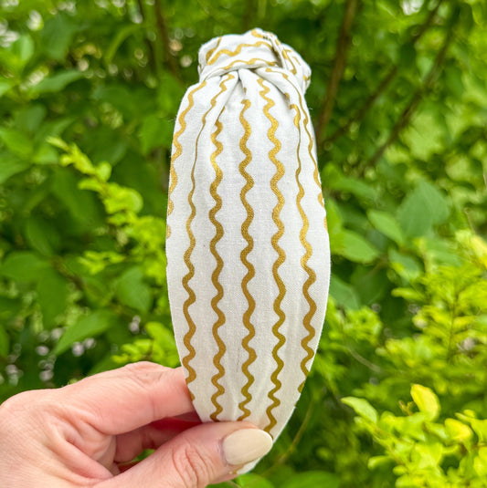 Cream and Gold Wavy Lines Headband