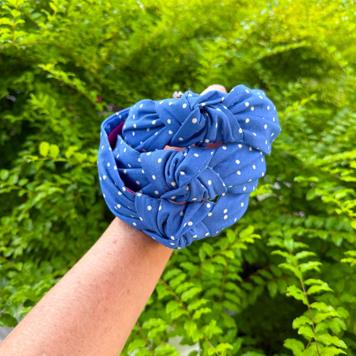 Blue Polka Dot Topknot Headband
