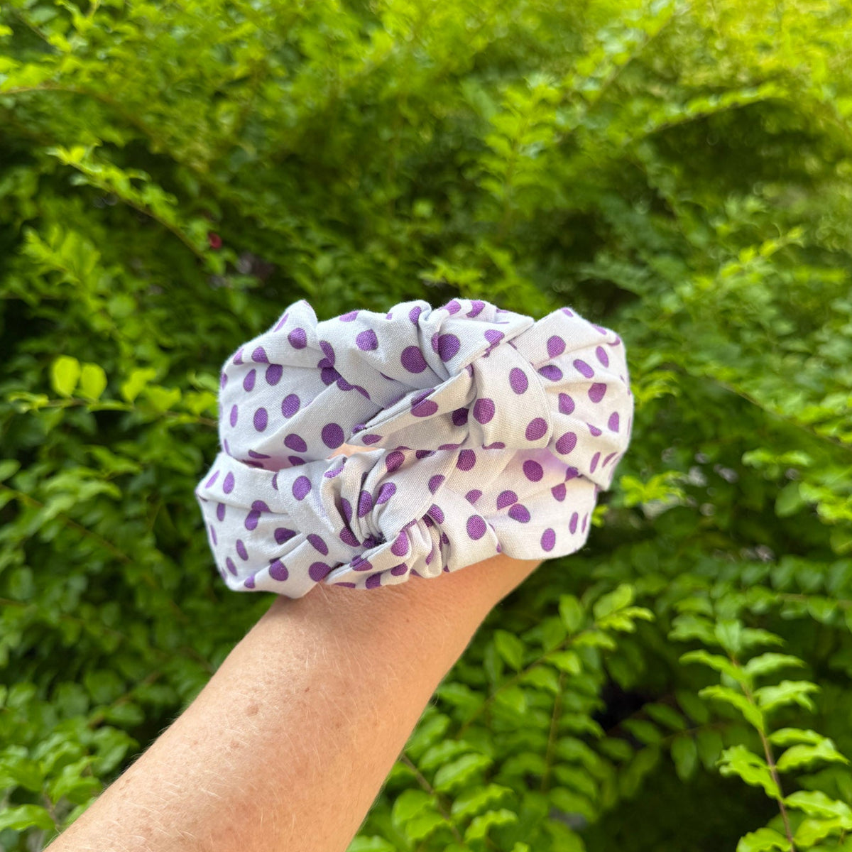 White and Purple Polka Dot Headband