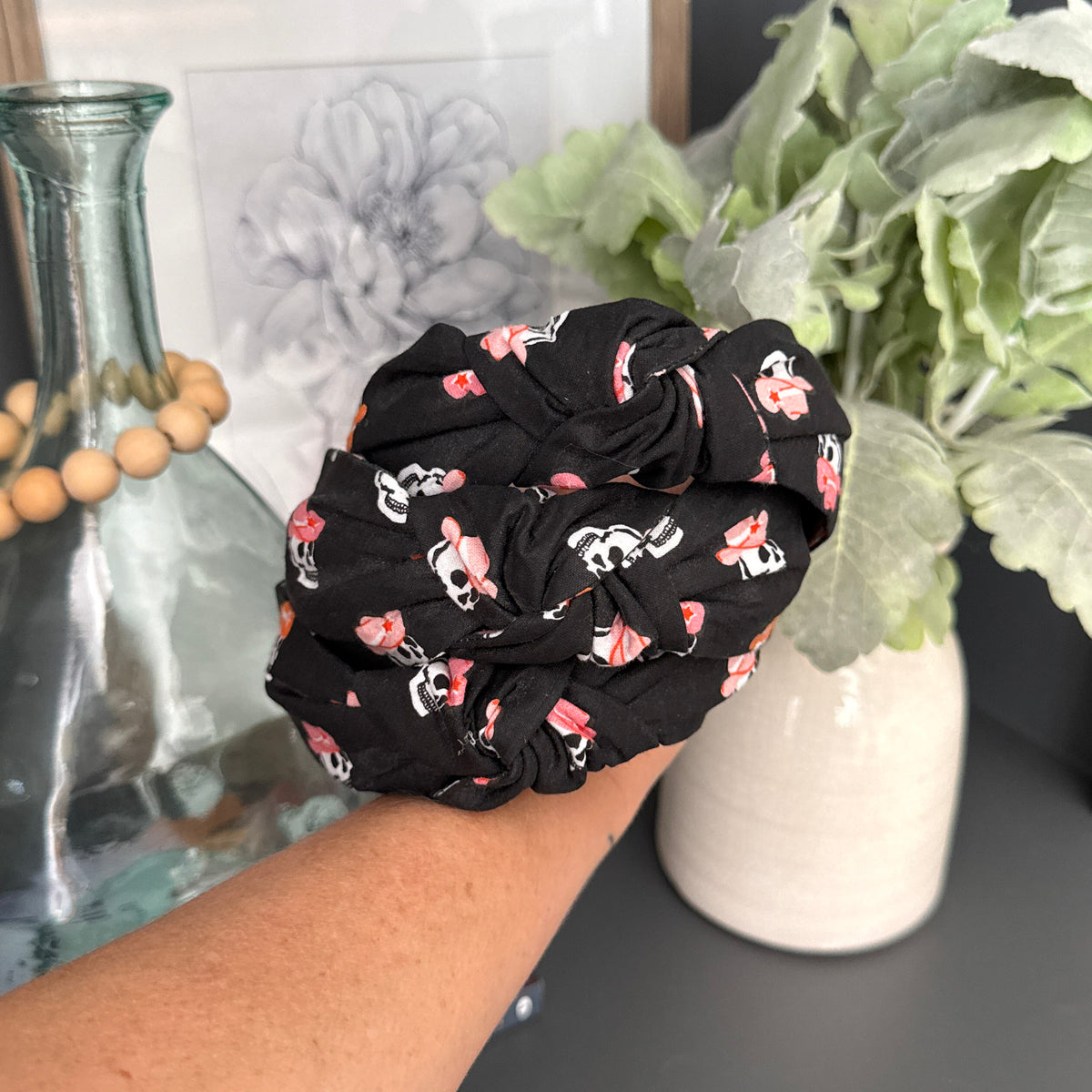 Black Halloween Headband with Skeletons