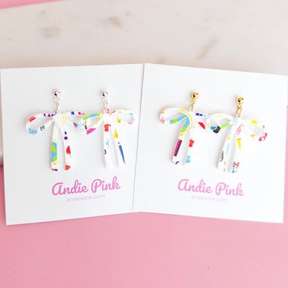 School Teacher Theme Bow Earrings