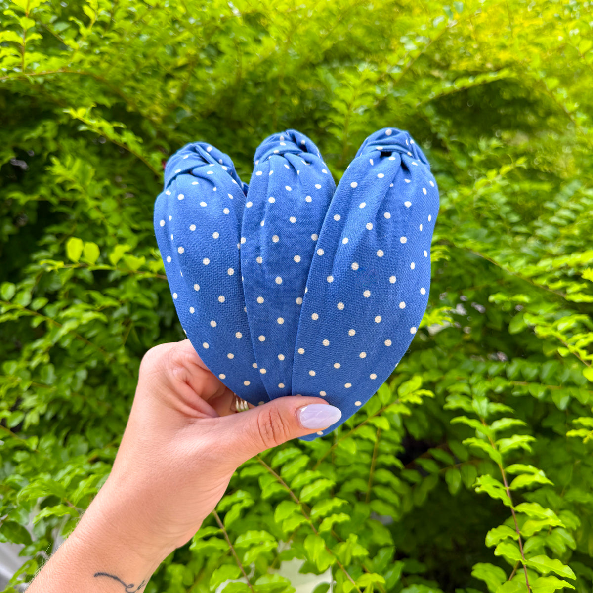 Blue Polka Dot Topknot Headband