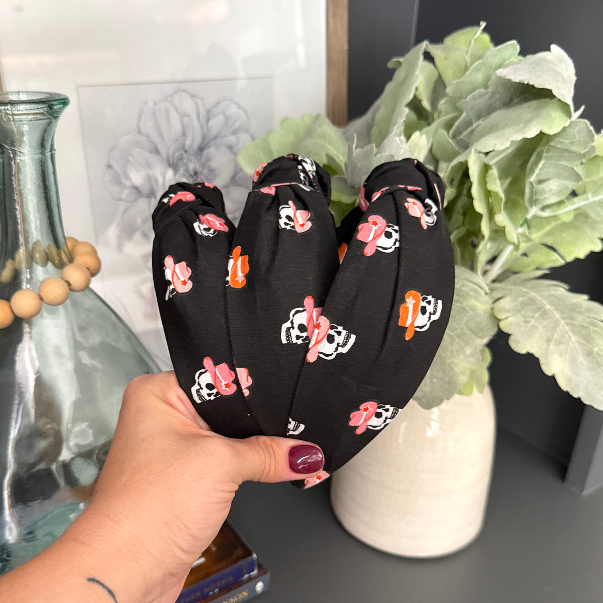 Black Halloween Headband with Skeletons