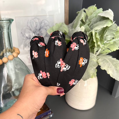 Black Halloween Headband with Skeletons