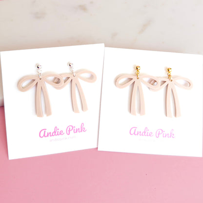Tan Bow Earrings