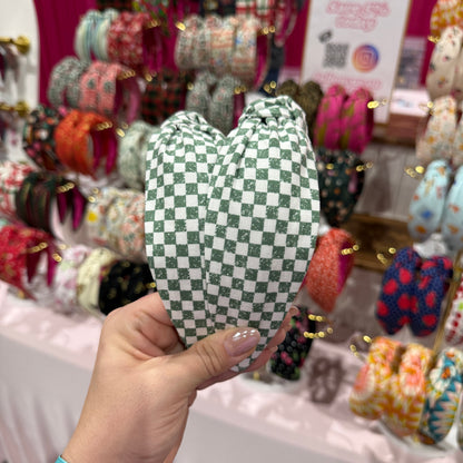 Hunter Green & White Checkered Headband