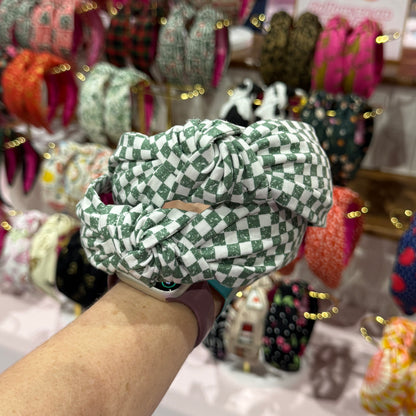 Hunter Green & White Checkered Headband