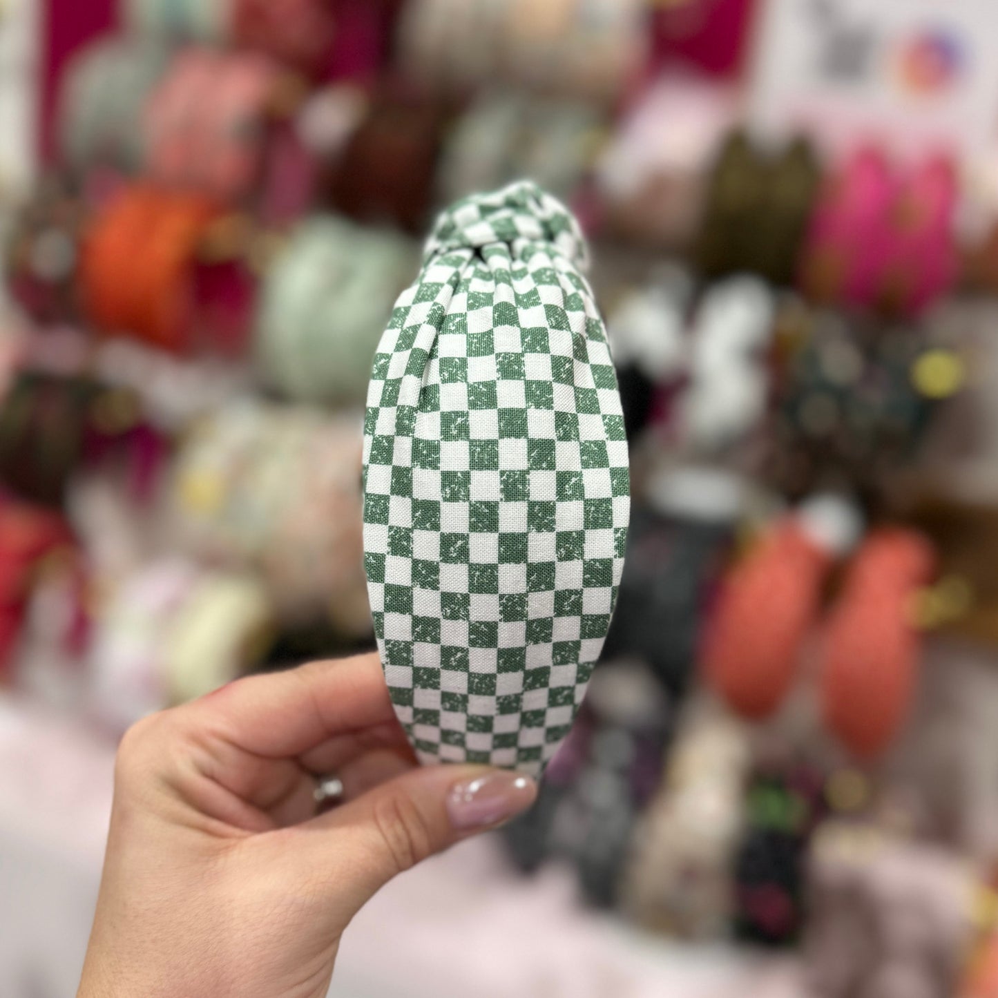 Hunter Green & White Checkered Headband
