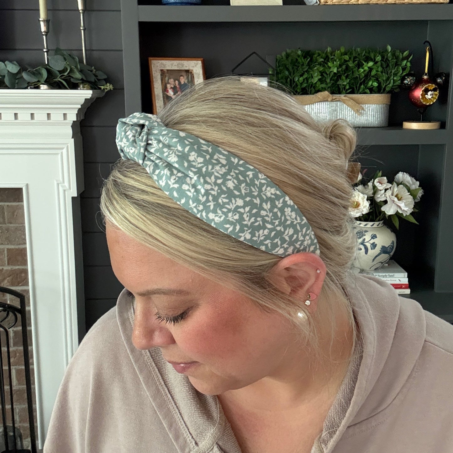 Sage & White Floral Headband