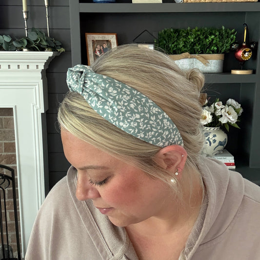 Sage & White Floral Headband