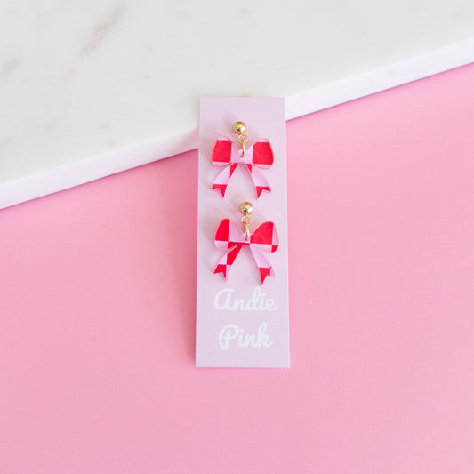 Red & Pink Checkered Claire Bow Earrings